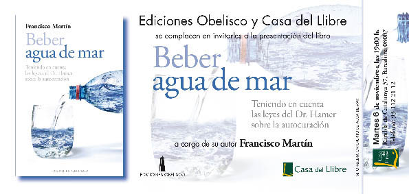 Tarjeta de anuncio de la presentaci�n del libro Beber agua de mar. Teniendo en cuenta las leyes de Hamer